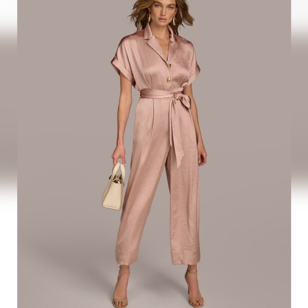 Donna Karan Blush Pink Satin Jumpsuit - Picture 2 of 10